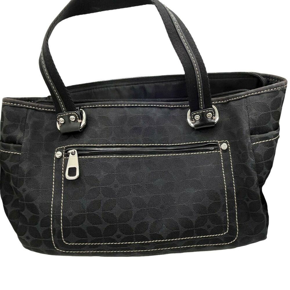 Fossil Handbag Purse Womens Black Canvas Outer Pockets Shoulder Strap Tote